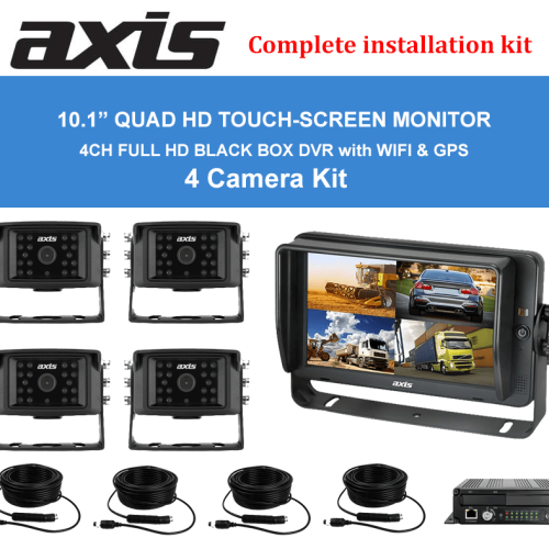 RS-Axis 10.1inches QUAD HD TOUCH-SCREEN MONITOR DVR with WI-FI-GPS 4 Camera Kit