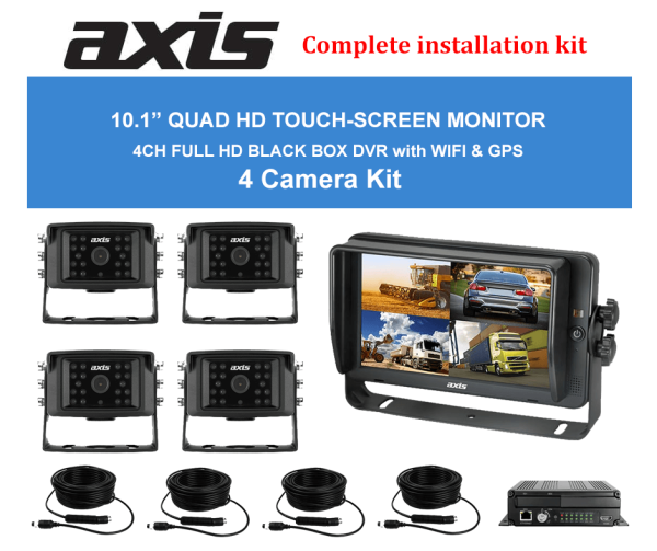 RS-Axis 10.1inches QUAD HD TOUCH-SCREEN MONITOR DVR with WI-FI-GPS 4 Camera Kit