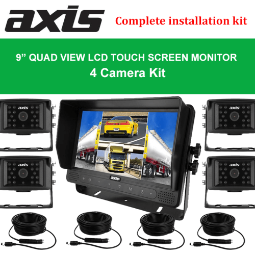 RS-Axis 9” QUAD VIEW LCD TOUCH SCREEN MONITOR 4 Camera Kit
