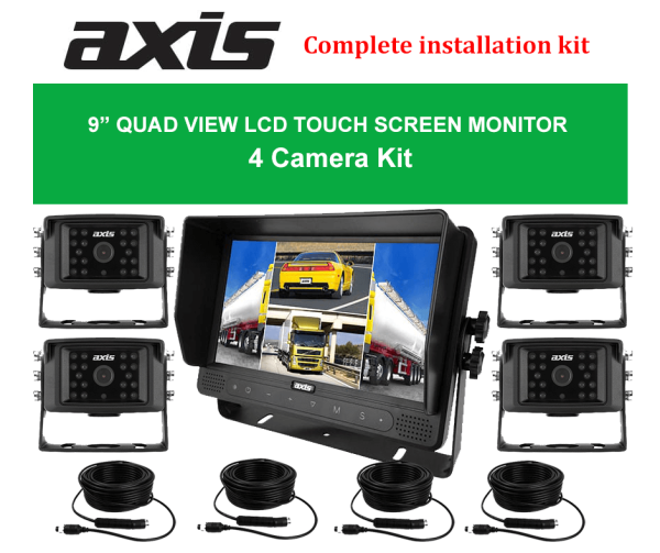 RS-Axis 9” QUAD VIEW LCD TOUCH SCREEN MONITOR 4 Camera Kit