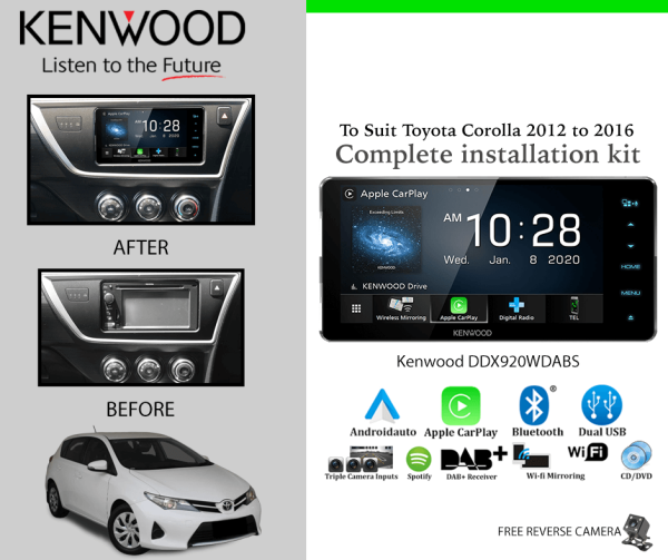 Kenwood DDX920WDABS Car Stereo Upgrade To Suit Toyota Corolla 2012-2016 Hatch