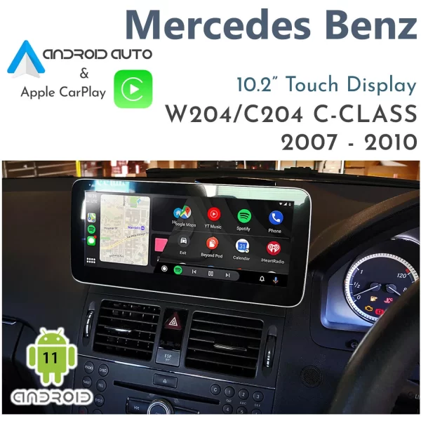 [2007-10] Mercedes Benz W204 C-Class – 10.2″ Touch Display with CarPlay & Android Auto