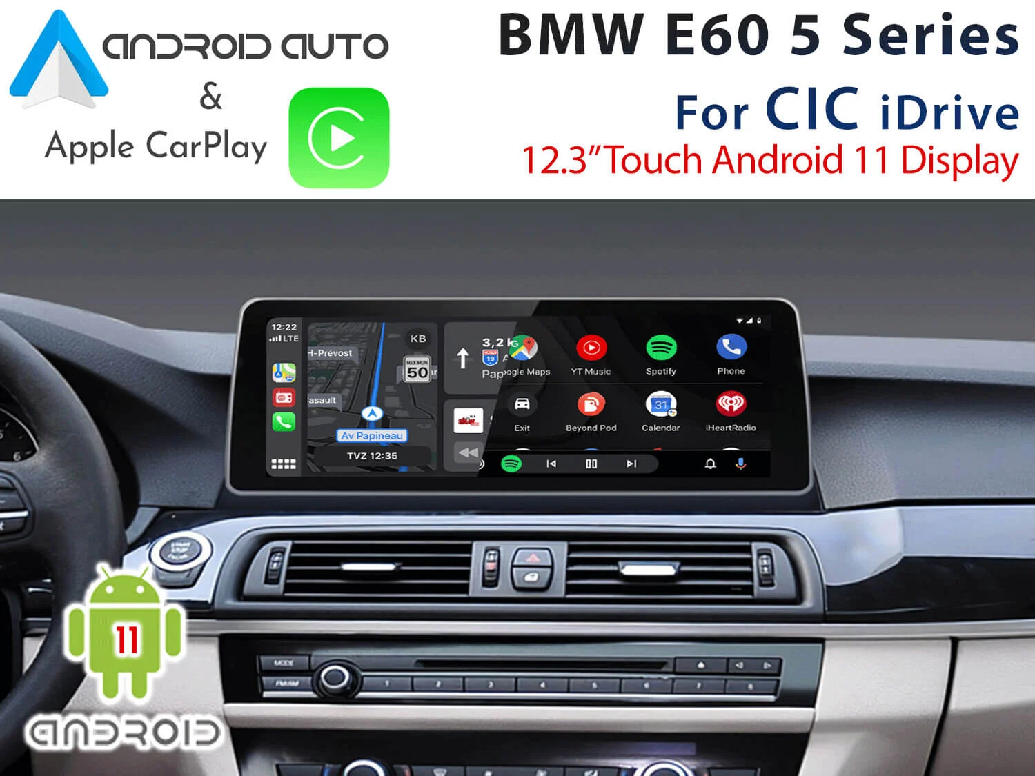 Support Carplay 4g Sim Android 12 pour Bmw 5 Series E60 E61 E63